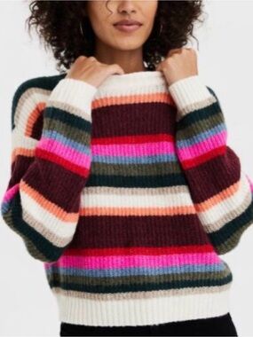 American Eagle Multi Color Striped Crop Sweater Women’s Small Boho Casual Chunky